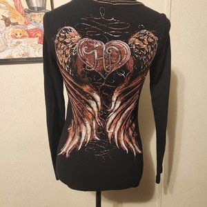 Harley Davidson Pink Black and Red Long Sleeve Woman's Top Size Small